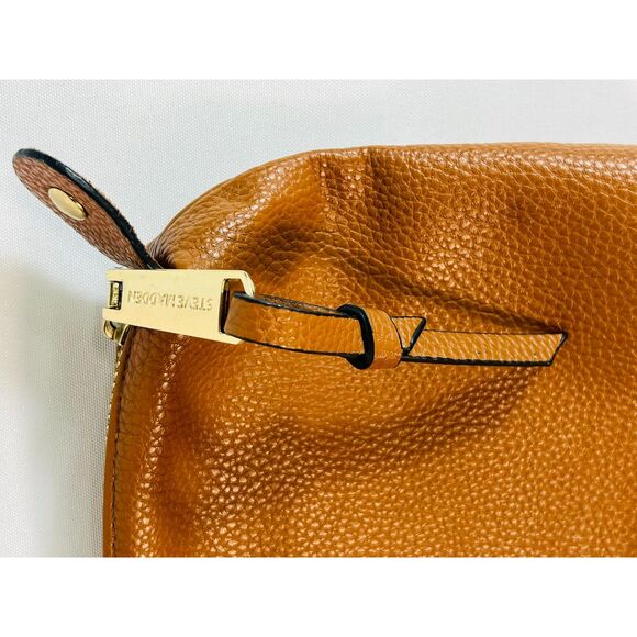 Steve Madden Brown Pebble Leather Cosmetic Travel Bag Gold Hardware Boho Cottage - Picture 5 of 7